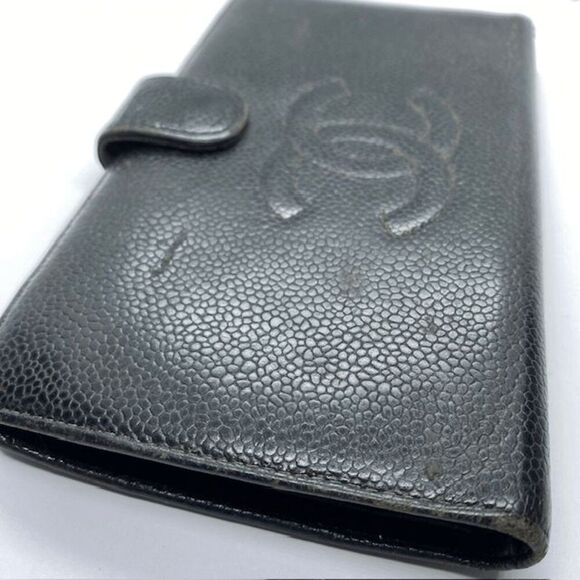 Authentic Vintage Chanel Black Caviar Leather Long Designer Wallet - Picture 5 of 16